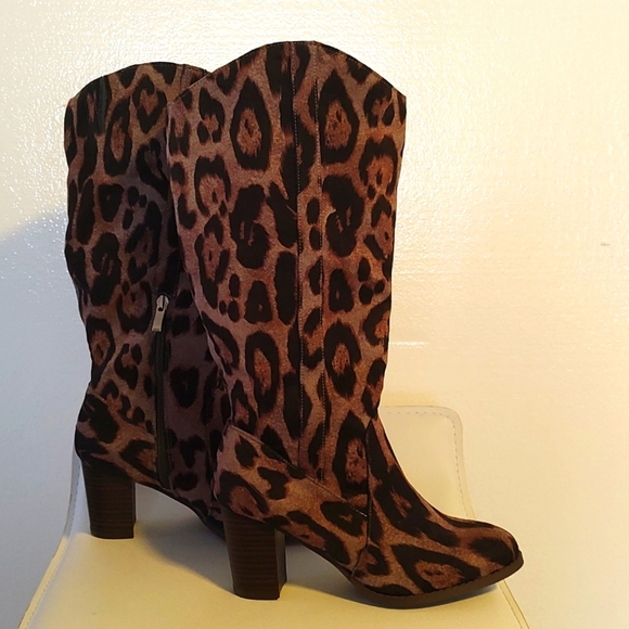 JC Shoes - VEGAN SUEDE ANIMAL PRINT BOOTS. SIZE 7 WIDE. Like new!